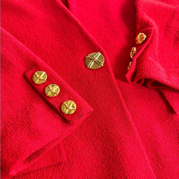 ST.JOHN Red Blazer Wood blend Gold Buttons - Picture 2 of 7